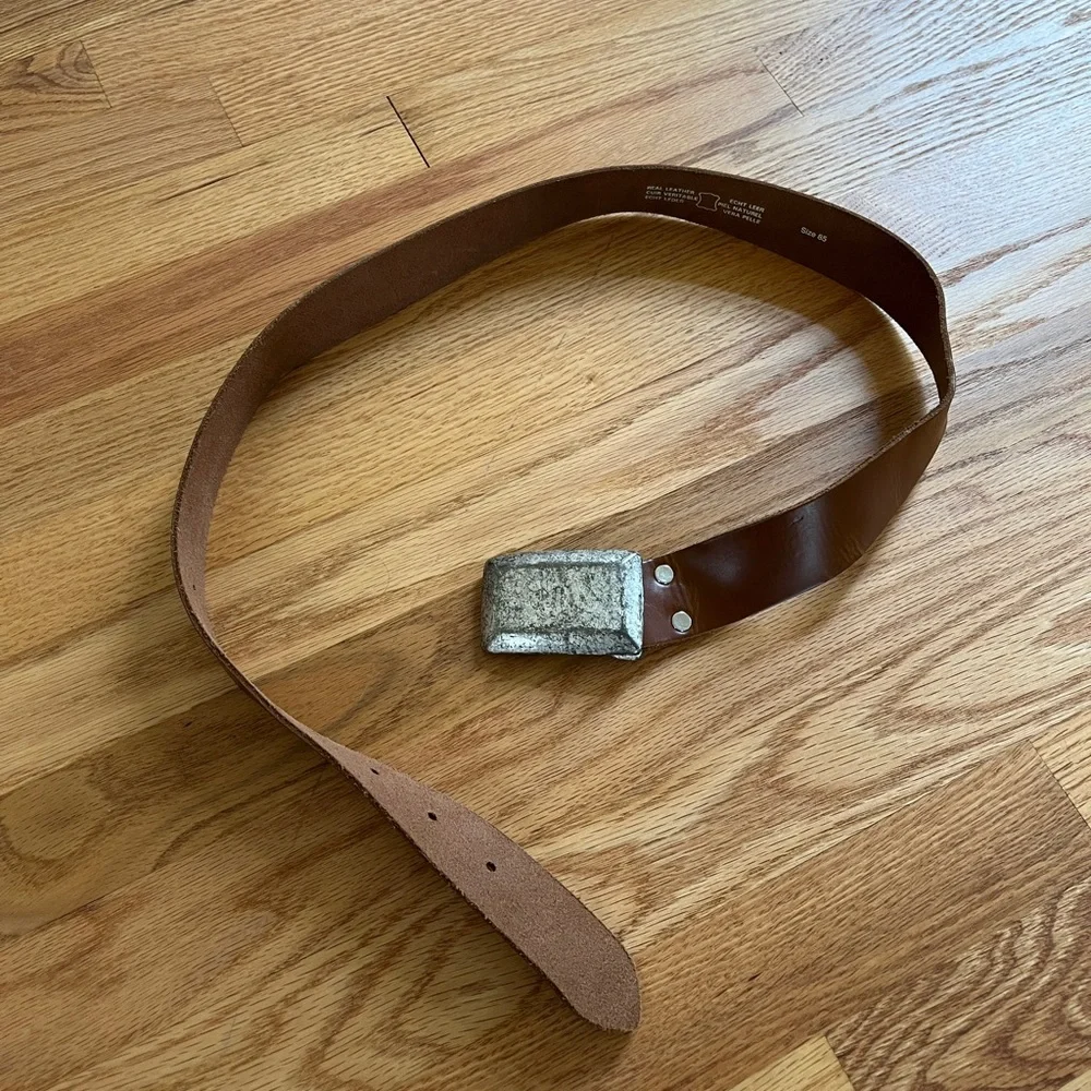 Real leather cowboy belt  Brown belt with silver buckle